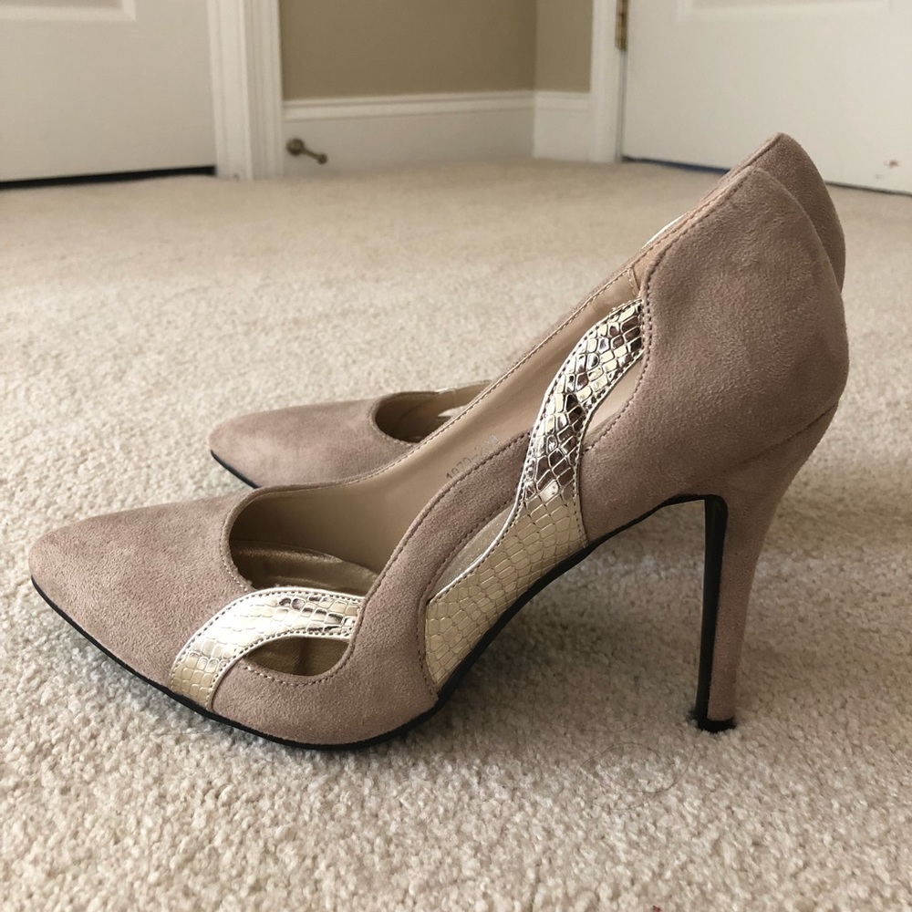Nude and Gold Snake Design Heels
